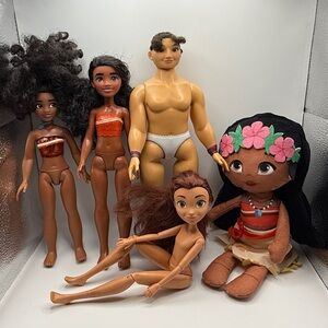 Disney Moana Encanto Spirit Lucky Prescott Doll Lot 5pc Articulated Plush
